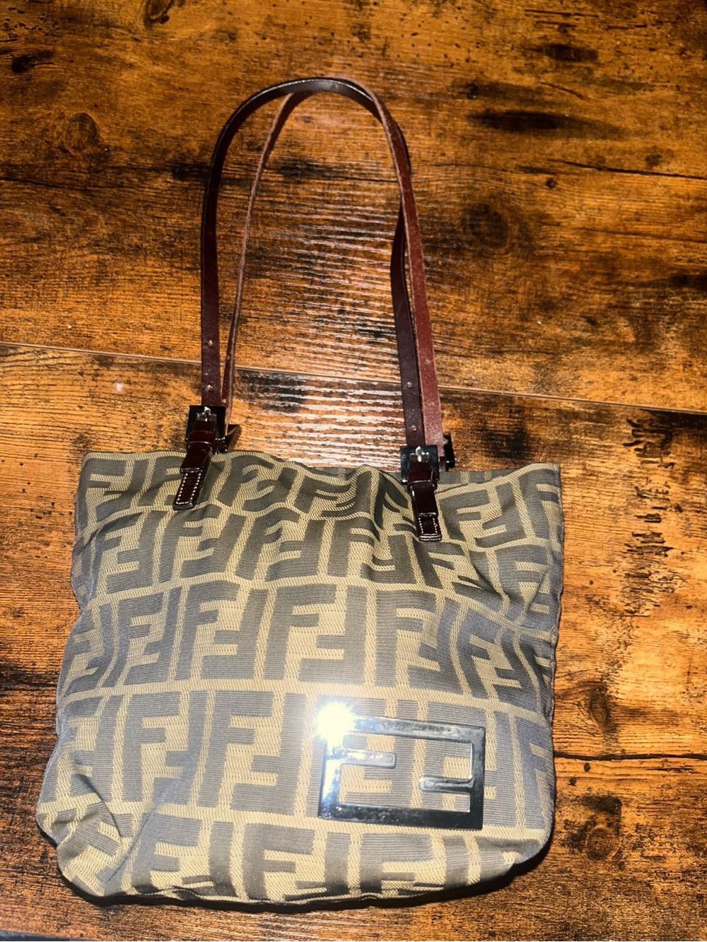 Fendi Beige and Brown Monogram Canvas Tote with Leather Straps